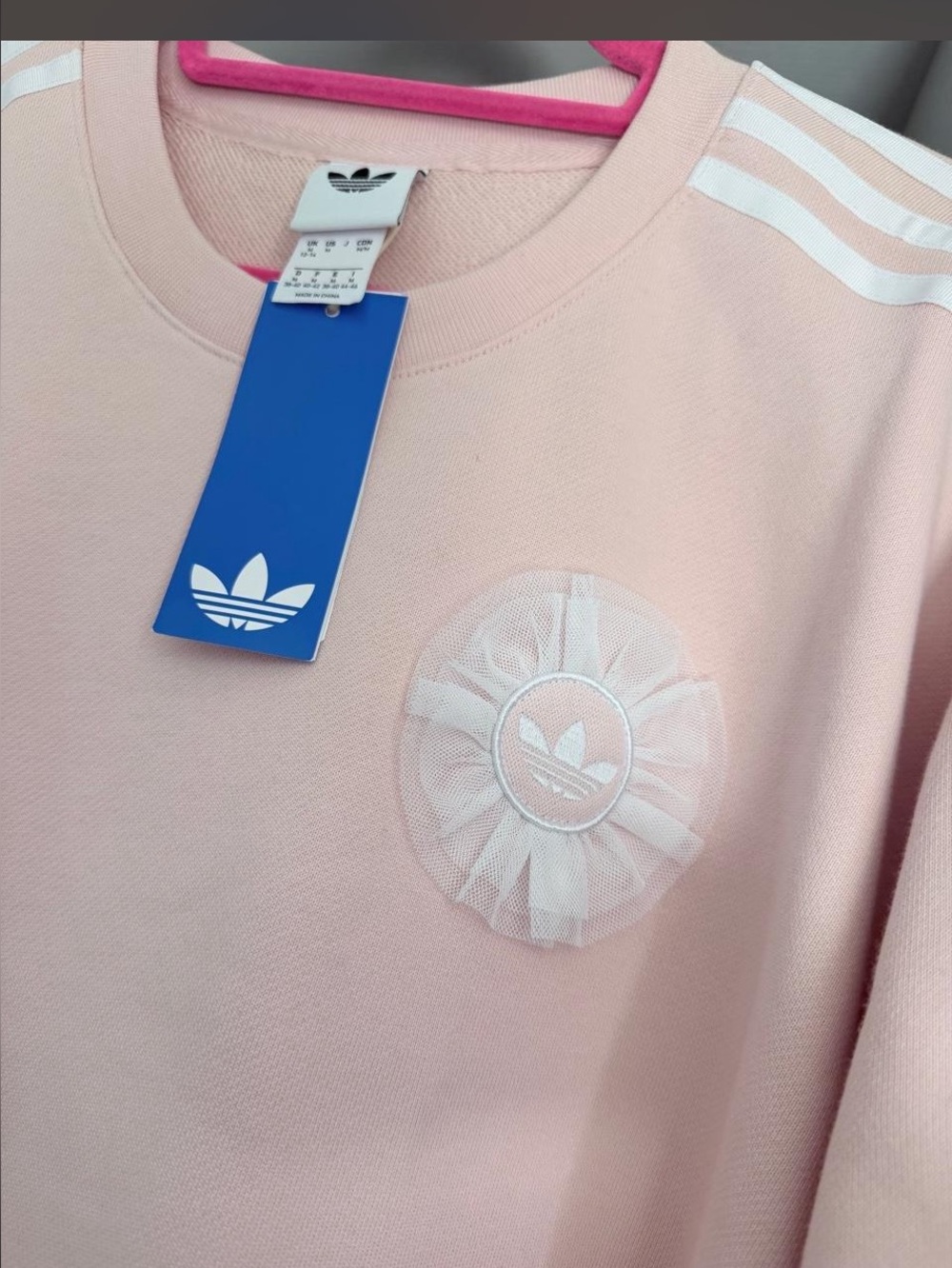 adidas Pink Crewneck Sweatshirt with Trefoil Rosette Detail